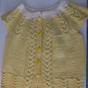Handmade Hand Knit Toddler Baby Girl Yellow and White Button Down Vest Soft Yarn